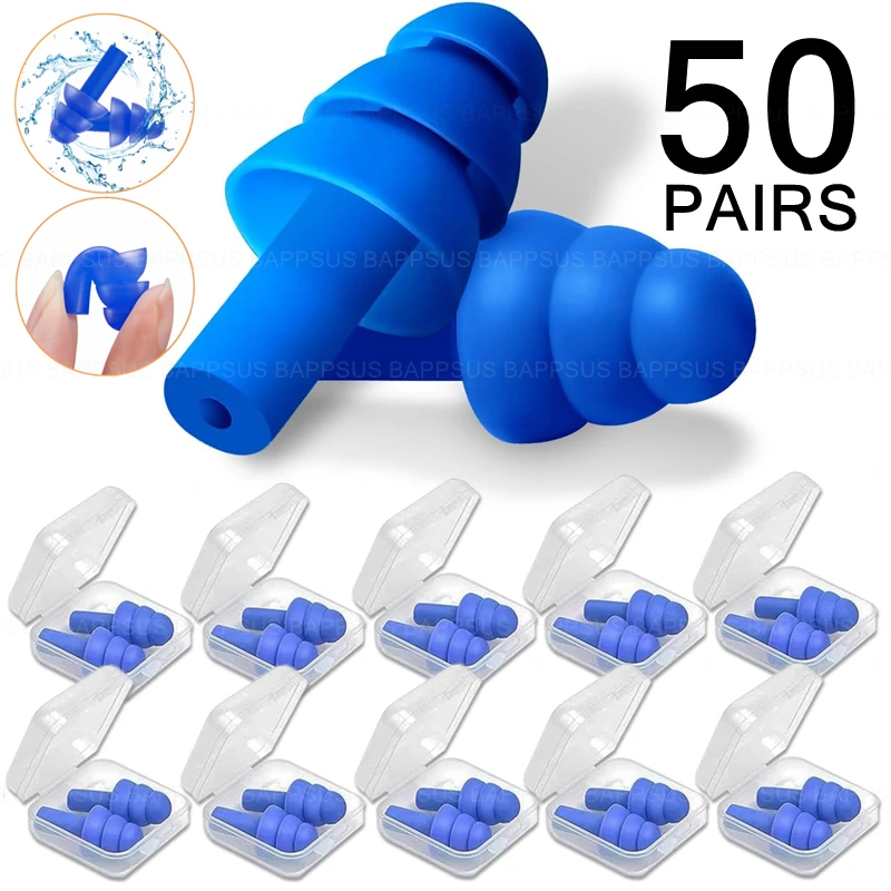 1-50Pairs Soft Silicone Earplugs Waterproof Swimming Ear Plugs Reusable Noise Reduction Sleeping Ear Plugs Protector with Box