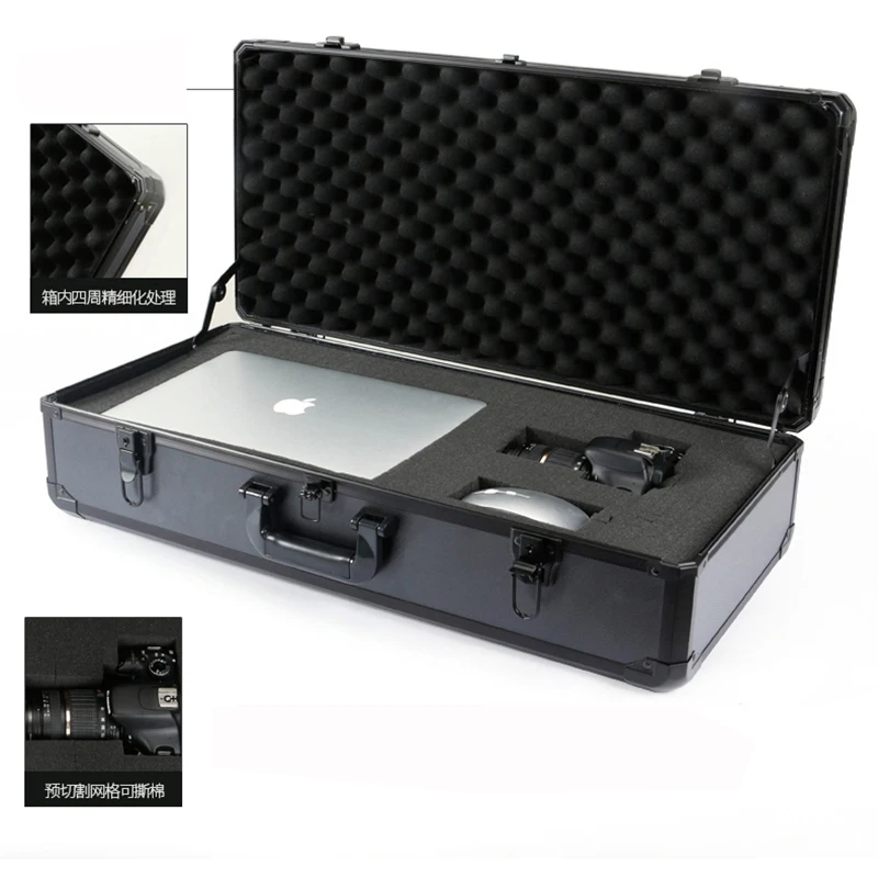 Imagem -02 - Longo Portátil Hardware Alumínio Toolbox Caixa de Segurança do Equipamento do Instrumento Caixa da Engrenagem do Agregado Familiar Mala Multi-funcional