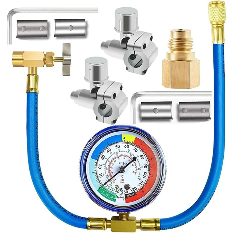 Comprehensive Maintenance Kit R134A Self Sealing Adapter and Hose Refrigerant Piercing Valves Refrigerant Filling Hose