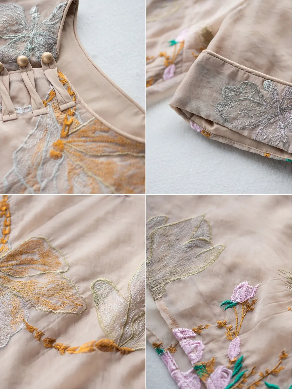 New Chinese Sle Embroidered Heavy Faion ort Sve Midi Dr Ladies Summer 2025 Straight Cut Thin Material Floral Pattern