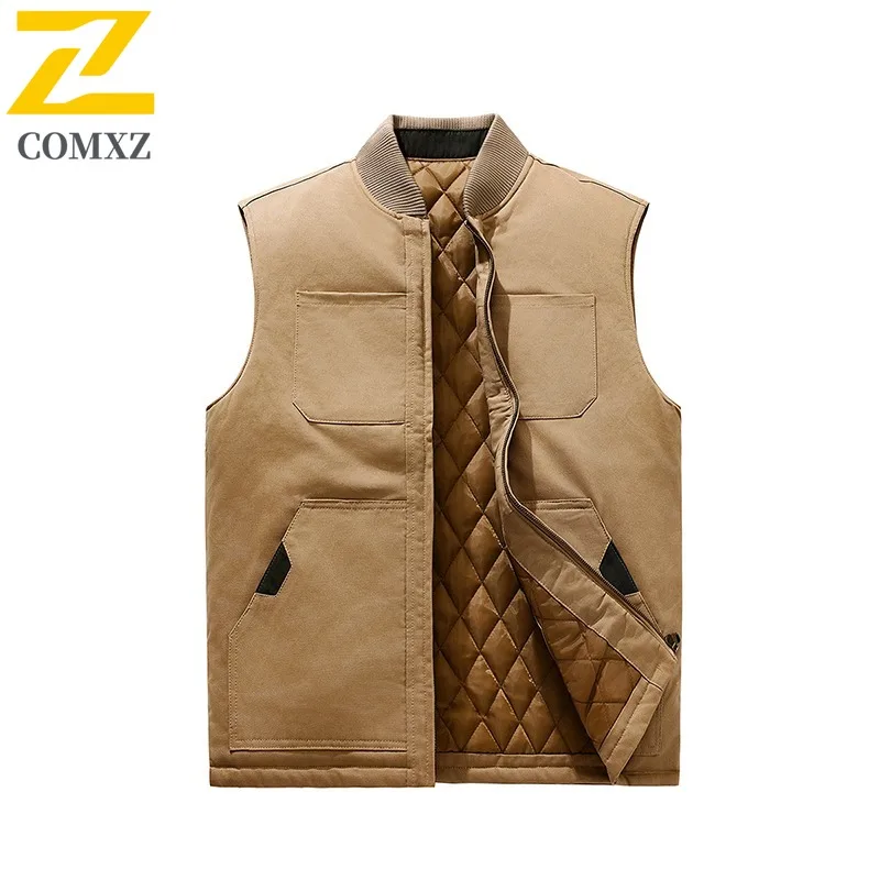 

COMXZ осенне-зимний хлопковый жилет для пары, теплая куртка с воротником-стойкой, студенческая модная спортивная легкая стеганая куртка без рукавов на открытом воздухе