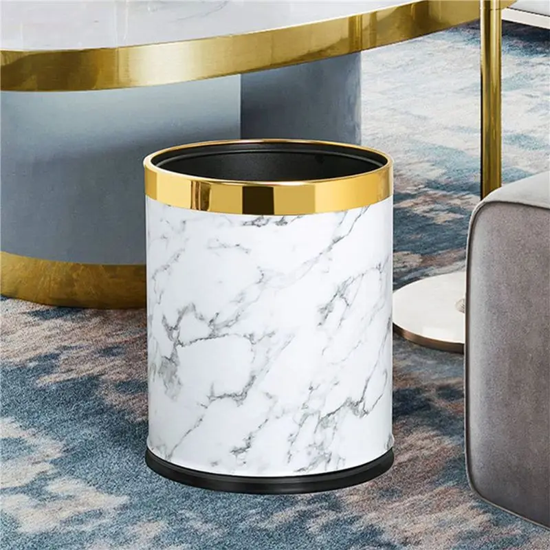 DT20 Trash Can, Kitchen Garbage Can, 10L Marble Pattern Wastebasket Bin, Small Trash Can for Bathroom Living Room Kitchen, PP