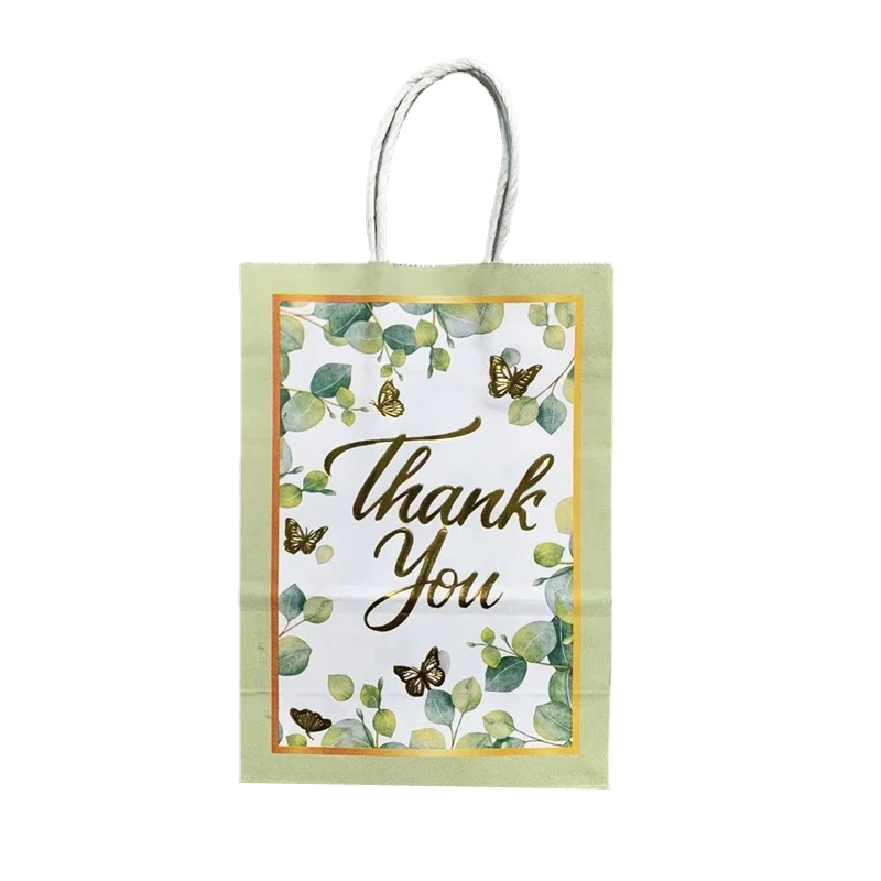 12pcs Bronzing Thank You Portable Gift Bags Wedding Favors for Guests Birthday Party Packaging Bag Clothing Shopping Handbags