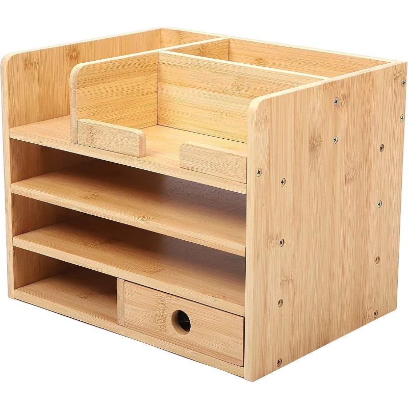 Desktop folder, bamboo storage box, multi-layer drawers, file room, miscellaneous items, wooden storage, desk, stationery