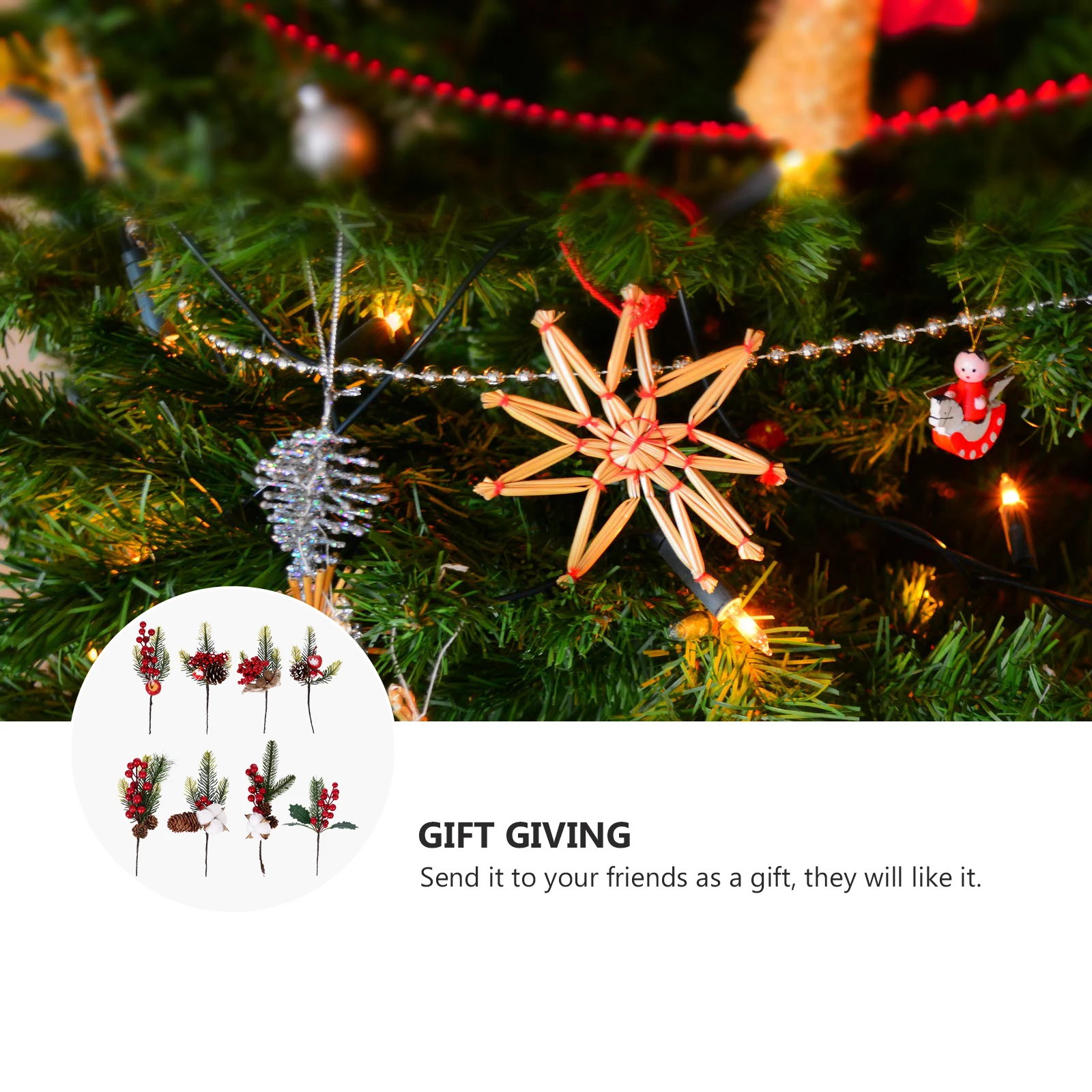 8 قطع من إكسسوارات تزيين شجرة الكريسماس محاكاة فروع التوت النباتية لحفلات الزفاف والمناسبات