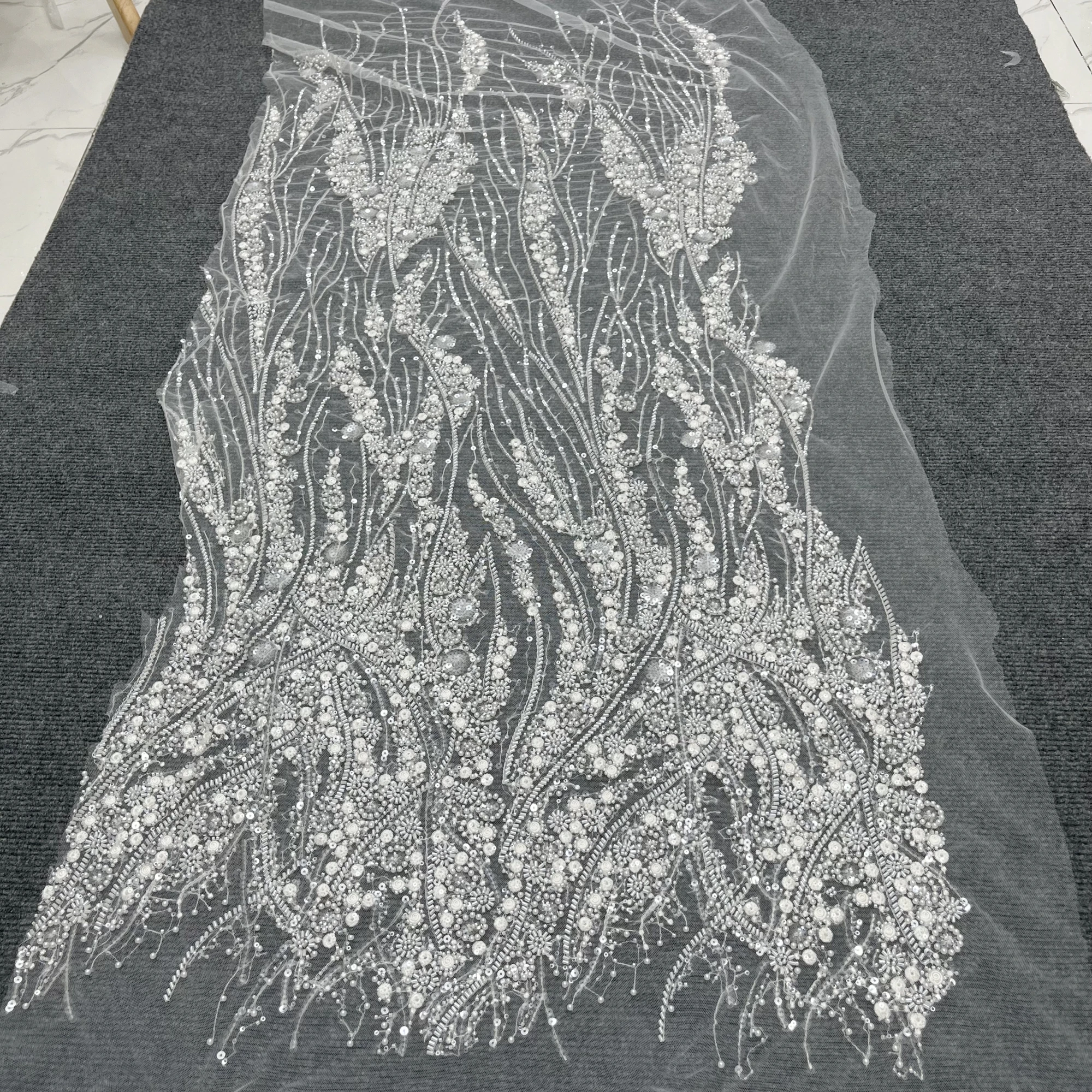 Unique Multi-Sized Sequin Bead Embroidery Private Customized Wedding Lace Fabrics