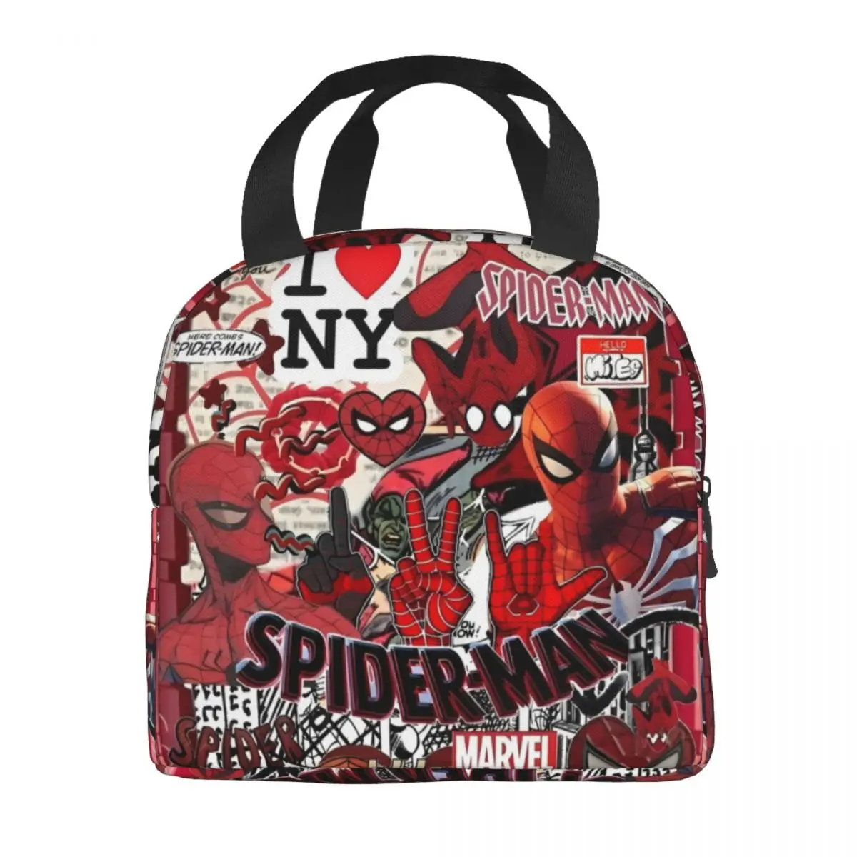 Miniso Spider Man Cartoon Lunch Bag For Child Lunch Box Retro Work Cooler Bag Portable Insulated Oxford Thermal Lunch Bags