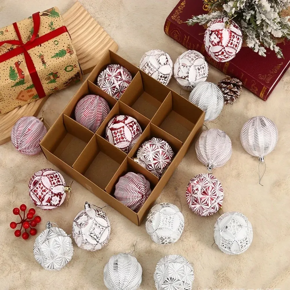 9pcs 8cm Painted Christmas Balls Pendant Plastic Reusable Electroplated Hanging Balls Shatterproof Elegant