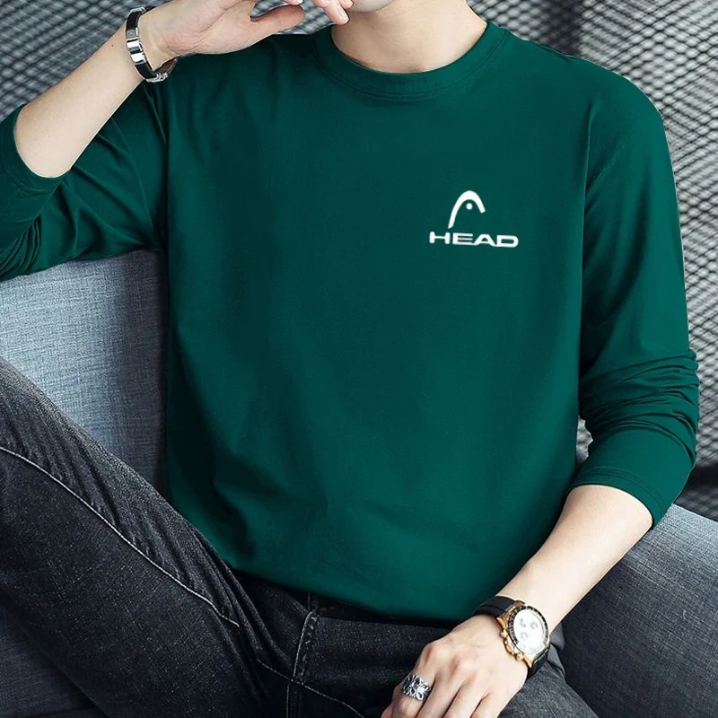 2024 HEAD Brand New Men\'s T-Shirts Long Sleeve Slim Men T-Shirt Young Man Pure Color Tops Tees Shirt O-Neck For Male Boys Tshirt