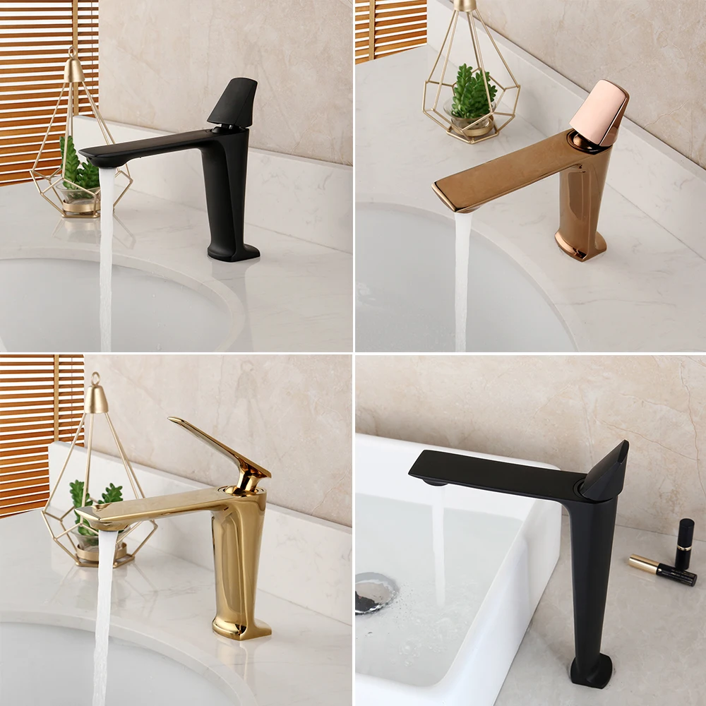 

SINLAKU Rose Golden Bathroom Faucet Wash Basin Sink Tap Steam Spout Deck Mounted Golden & Matte Black Single Handle Mixer Taps