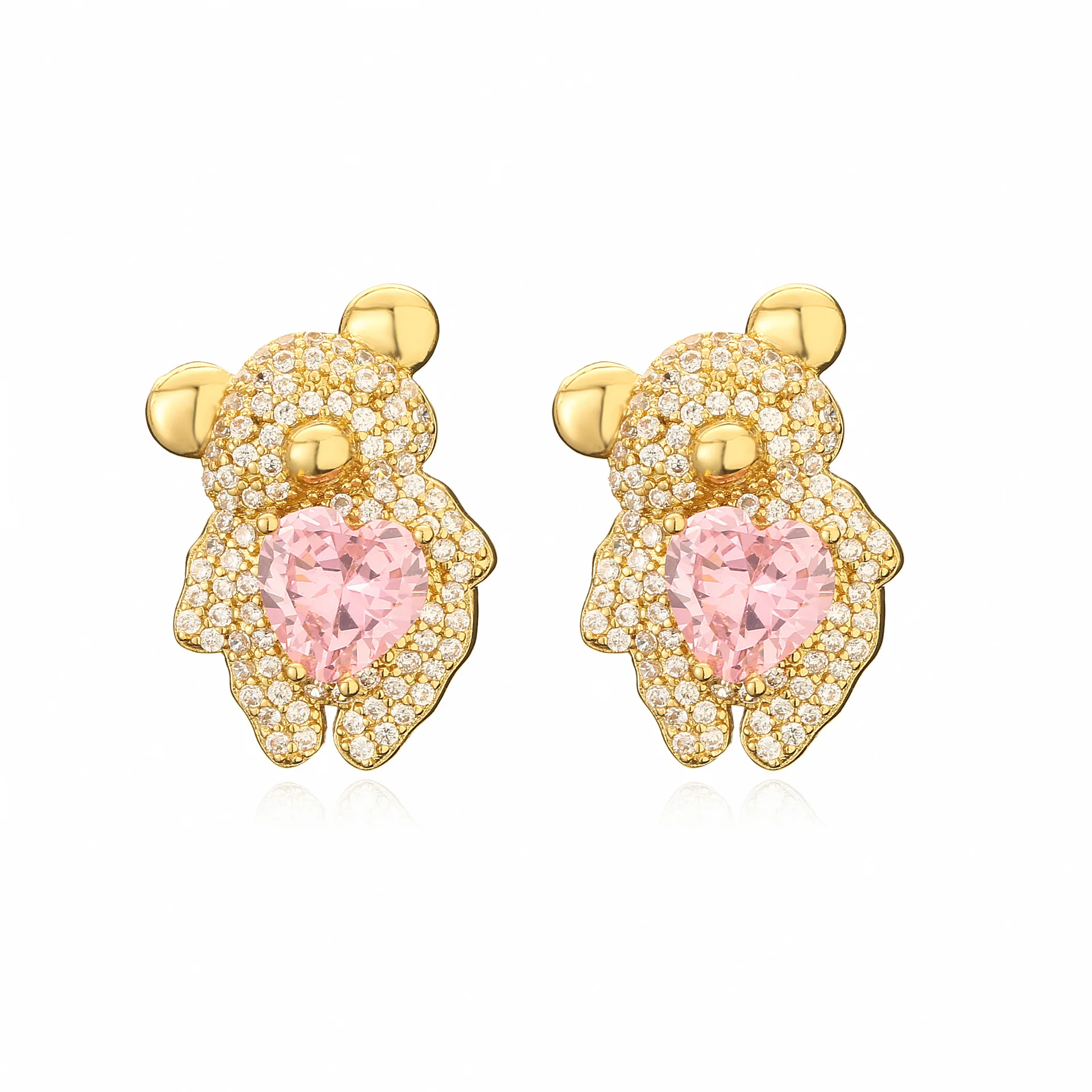 

Earrings Women's 18k Gold Plated Pink Crystal Zircon Heart shaped Bear Fashion Jewelry Festival Gift