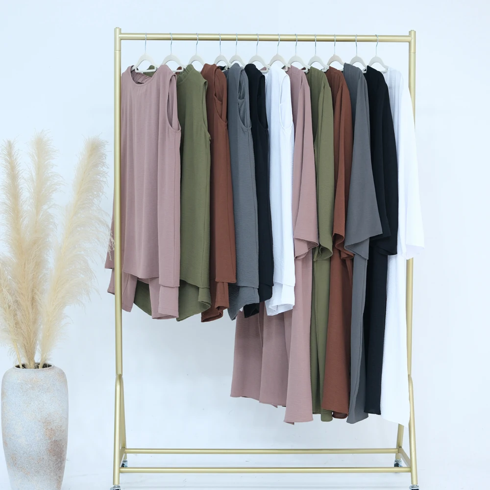 

Ид 2025 Новое платье Абая, комплект из 3 предметов, морщинистый полиэстер, Дубай, Турция, стиль, мусульманский цыпляющий женский скромный комплект брюк Абая