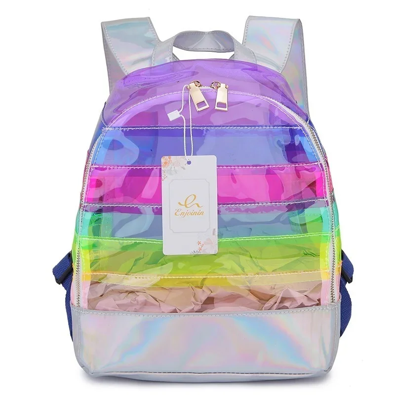 Backpack Backpack Colorful Stripes Plastic Transparent Backpack Bag Ladies Travel Bag Ladies Bag Female Backpack Bookbag