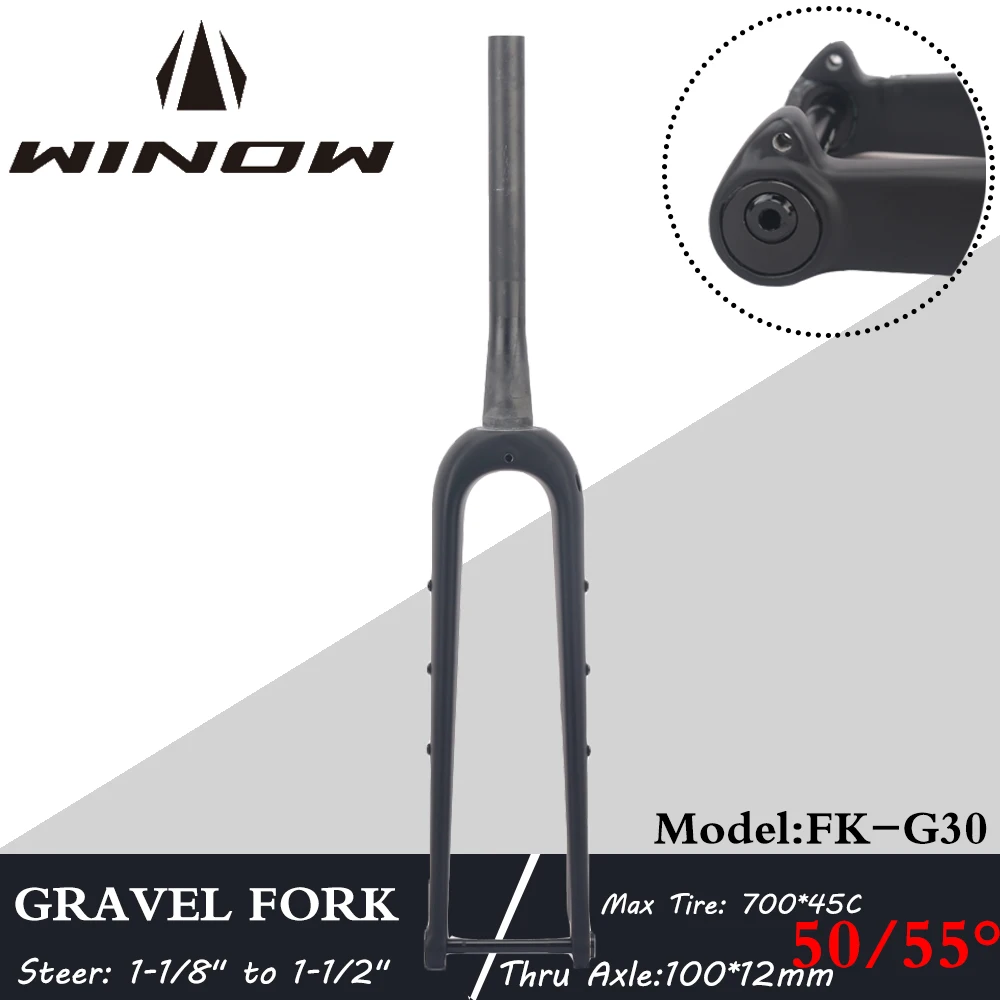 

Winow Carbon Fiber Gravel Bike Fork Disc 700C 50MM 55MM Offset Exchangable Black Matte External Hidden Carbon Gravel Fork