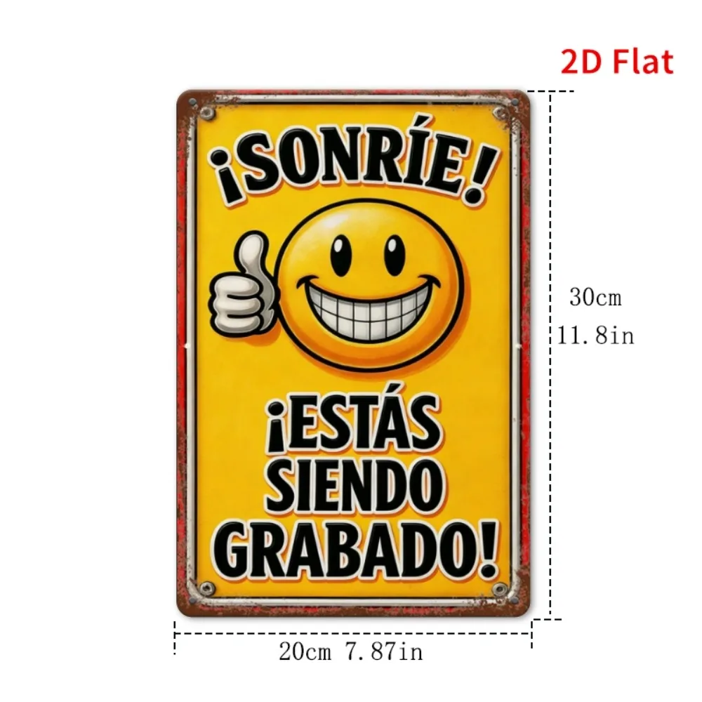 Tin Sign - Smile You Are Being Recorded Emoji Vintage Durable Metal Plaque Wall Decor, Home Office Bar Man Cave Wall Art