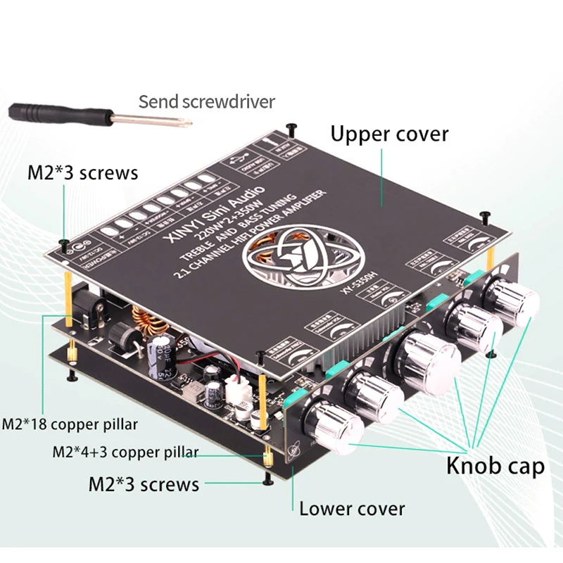 2*220W+350W TPA3251 Power Amplifier Board 2.1 Ch Class D USB Sound Card Subwoofer Theater Audio Stereo Equalizer Amp