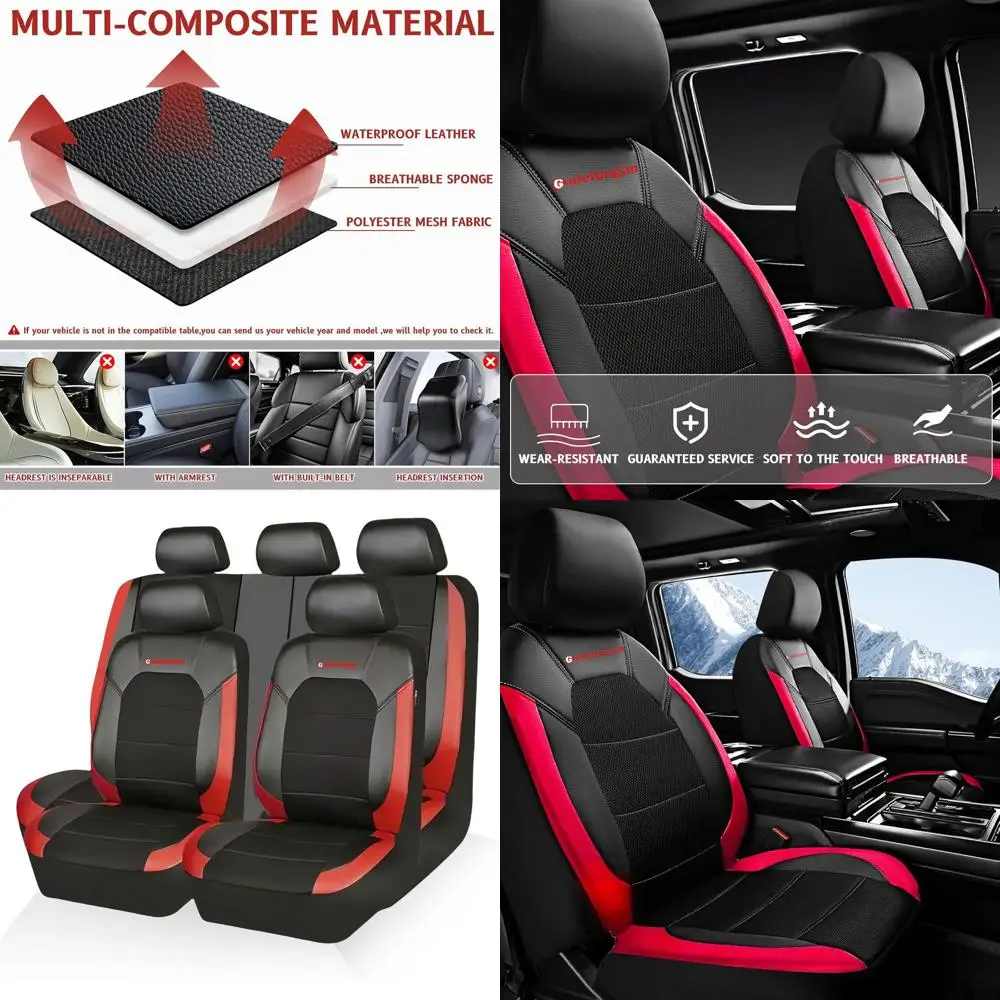 

Automotive Seat Covers PU Leather Seat Covers Airbag Compatible Set Covers Full Set 5mm Composite Sponge Inside Interior Covers