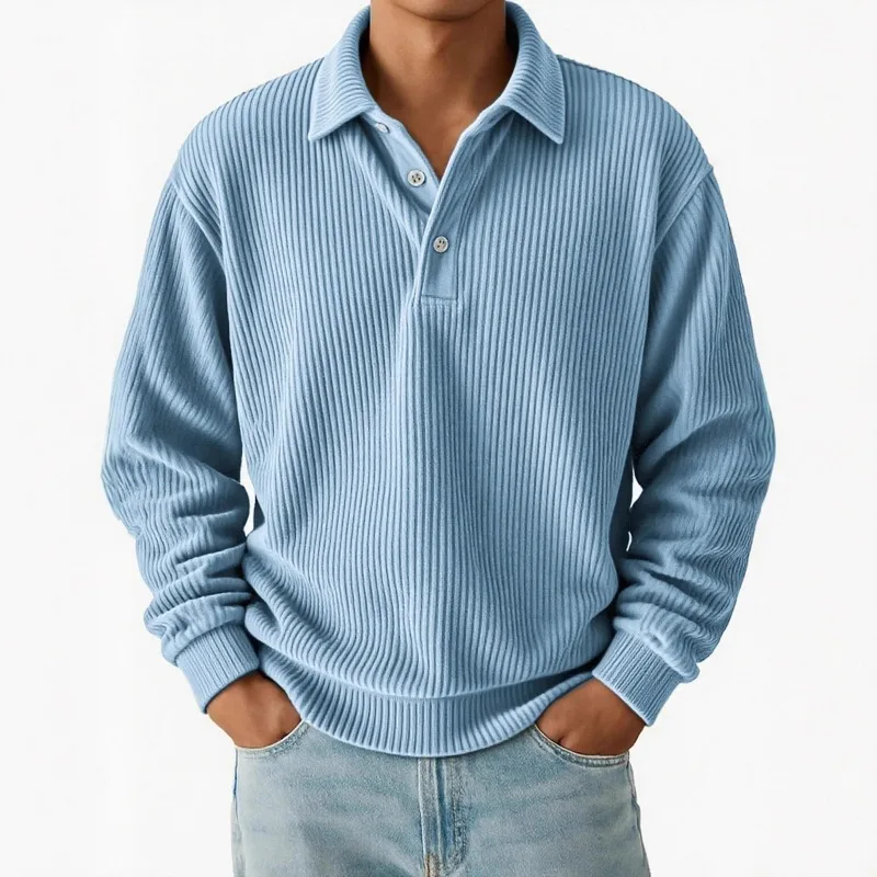 

Autumn and Winter Men's Retro Casual Corduroy Striped Casual Long Sleeve Polo Shirt