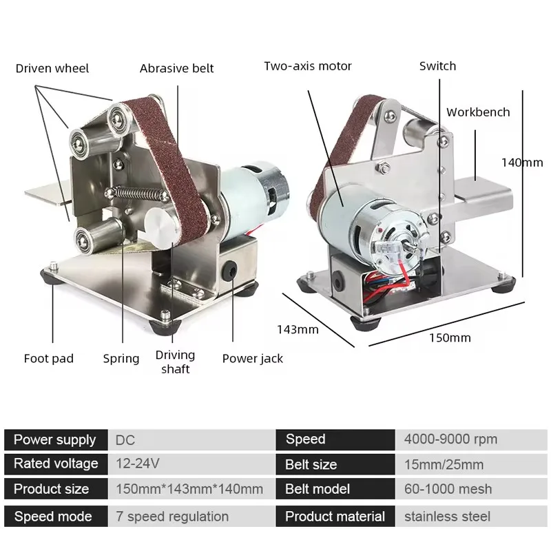 110V/220V Multifunctional Sanding Machine With 7-Speed Speed Regulation And Electric Sanding Machine With 10PCS Sanding Belts