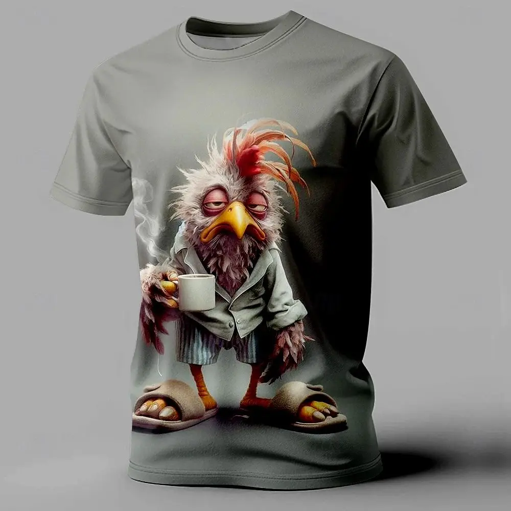 Camiseta divertida con estampado de pollo para hombre, Jersey informal de manga corta con cuello redondo, ropa de gran tamaño, moda urbana, Verano