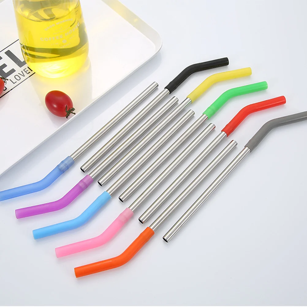 

10pcs Stainless Steel Straws Set Reusable Curved Drinking Straws With Silicone Suction Nozzle For Smoothies Milkshakes Yogurt