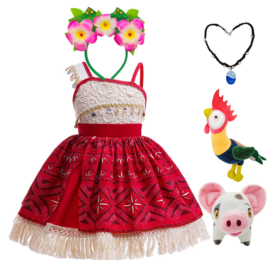 

Gilr Christmas Red Lace Dress Now Movie Monan 2 Actors Role Play Costume Vaiana Red Masquerade Ball Gown Kids Christmas Gift
