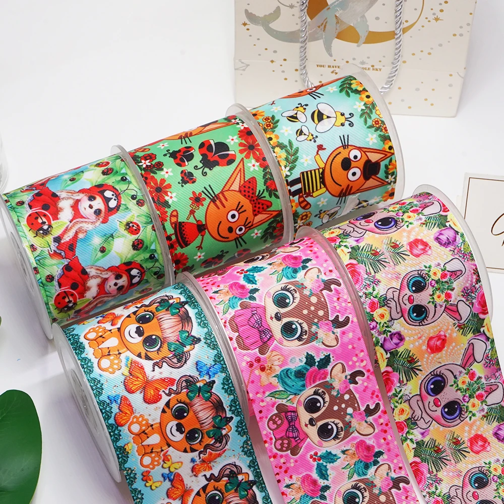 DIY Cartoon Animal Printed Grosgrain Ribbon For Craft Supplies Sewing Accessories 5 Yards. 53266