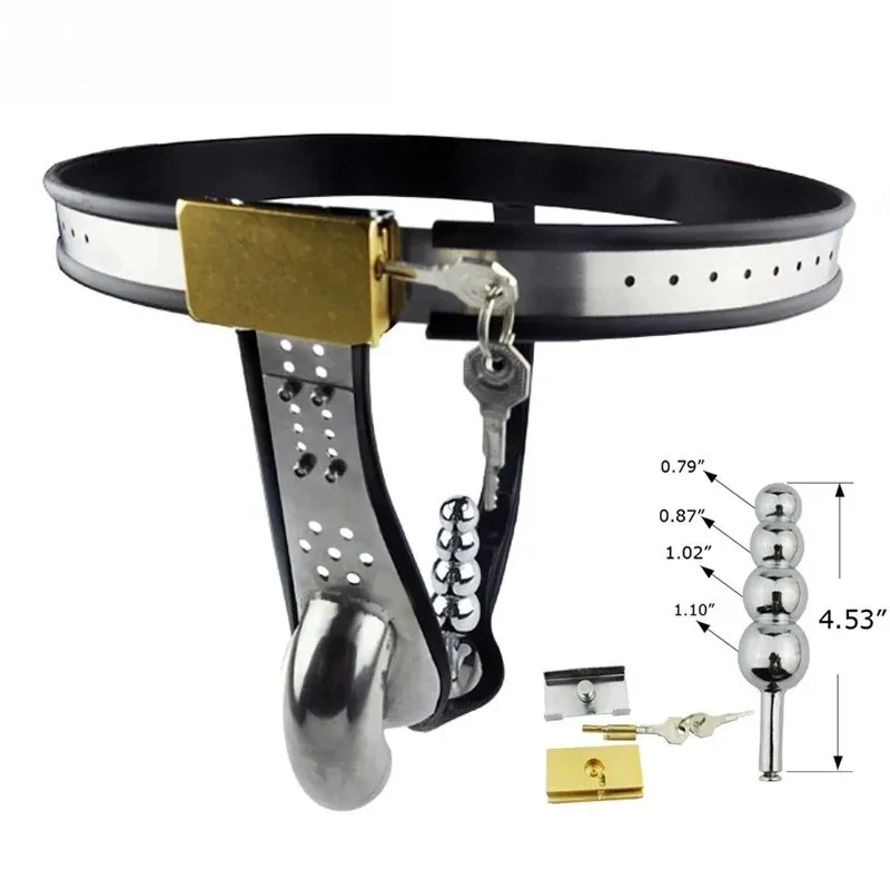 Bondage Erotic Urethral Lock Male Stainless Steel Chastity Belt Cock Cage Anal Beads Butt Plug Penis Sleeve Sex Toys for Men 18+