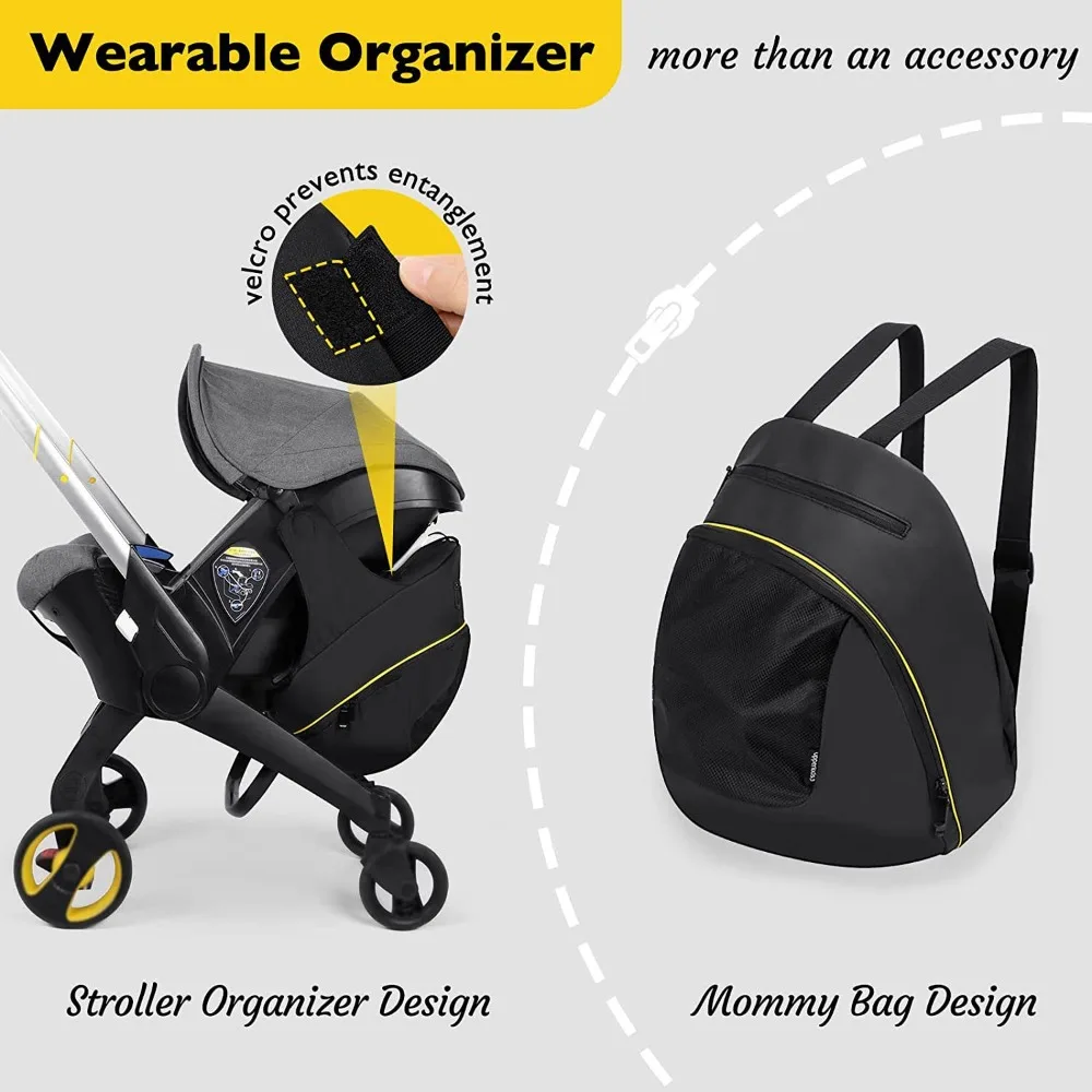 Black Mommy Storage Bag Portable 2 In 1 Large Capacity Storage Case Waterproof Diaper Bag Doona Stroller