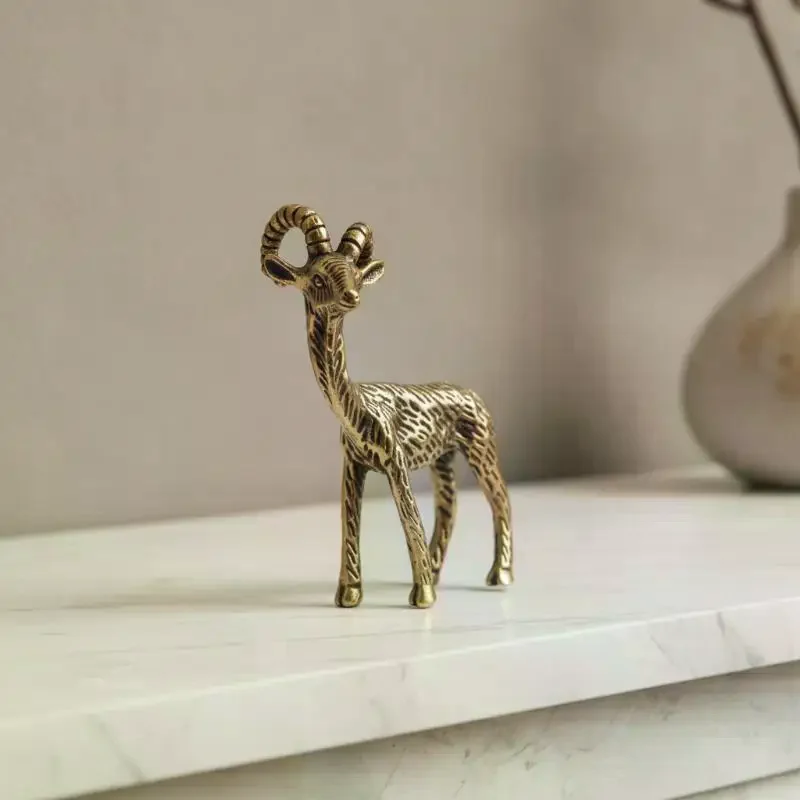 Vintage Brass Goat Figurine Hand Carved Antique Brass Finish Retail Shop Window Display Decor Retro Collectible Statue for Stor