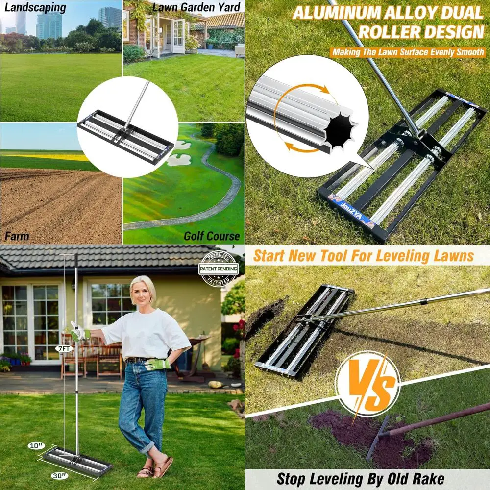

Heavy-Duty 30x10 Stainless Steel Lawn Leveling Rake with 80 Extendable Handle, Ideal for Yard and Garden Maintenance