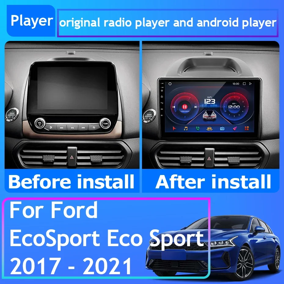 For Ford EcoSport Eco Sport 2017 - 2021 Car Radio Carplay GPS Navigation Stereo Android Auto Screen Bluetooth Wifi 5G No 2din BT