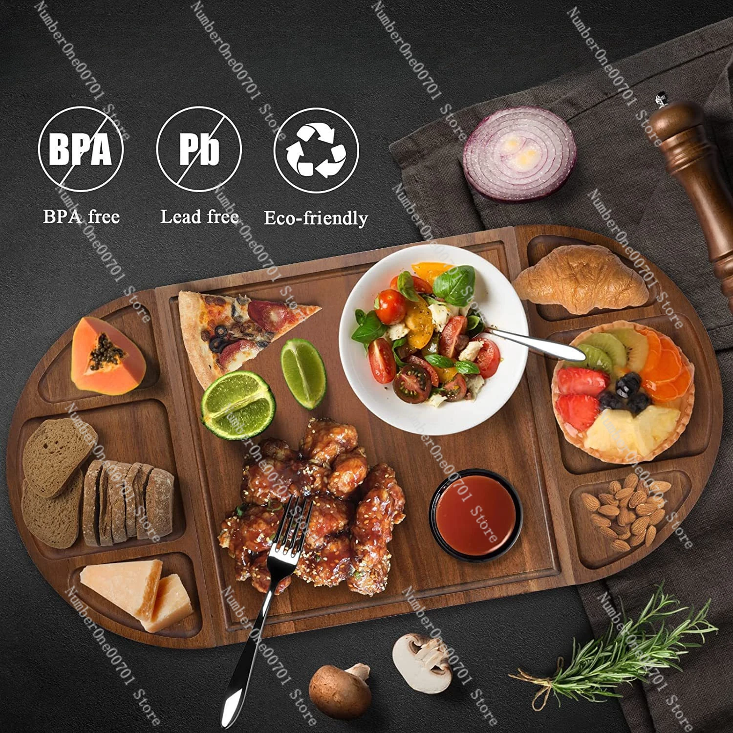 Wooden Semicircle Serving Platter, Steak Cutting Board, Kitchen Chopping Board for Bread, Cheese & Western Food Serving