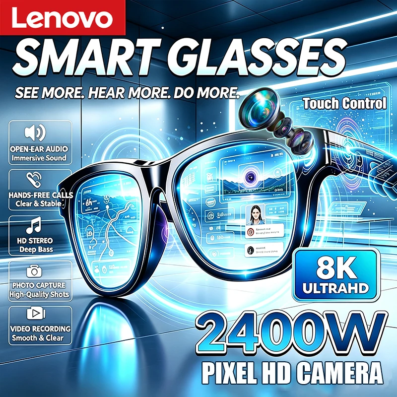 Lenovo AI 2400MP 8KHD Smart Glasses Vedio Translation Women Men Hands-Free Call AI Chat Logging Music Playback Smart Sunglasses