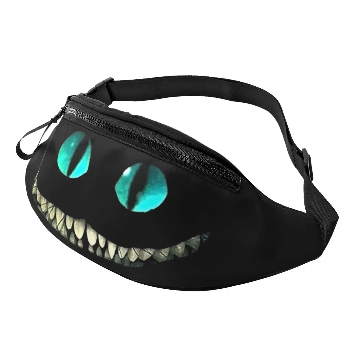 

Custom Cheshire Cat Face Fanny Pack Women Men Casual Alice In Wonderland Crossbody Waist Bag for Running Phone Money Pouch