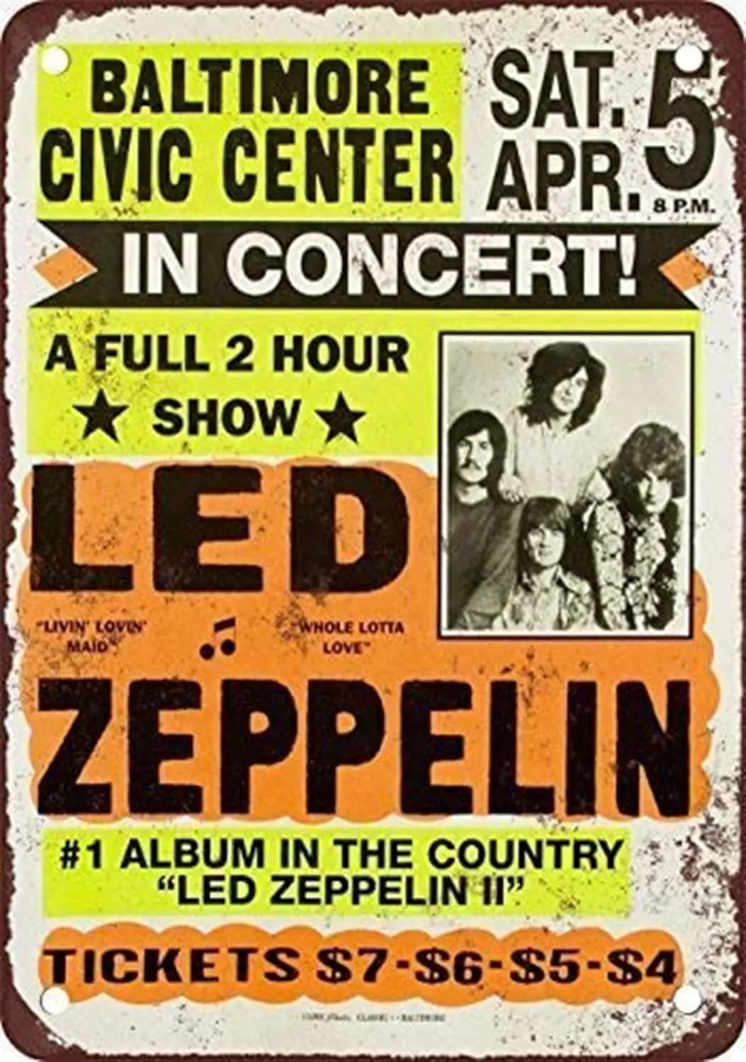 Led-Zeppelin at Baltimore Center Vintage Look Reproduction Metal Tin Sign 8X12 Inches