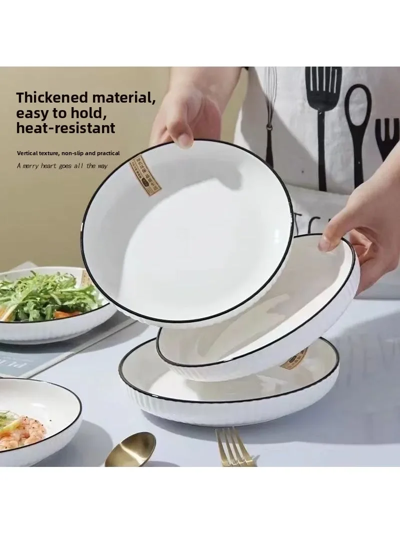Creative Ceramic Plate Dinnerware Set Simple Nordic Style Home Use Dish Plate Popular Online round Shape Deep 1cm Universal