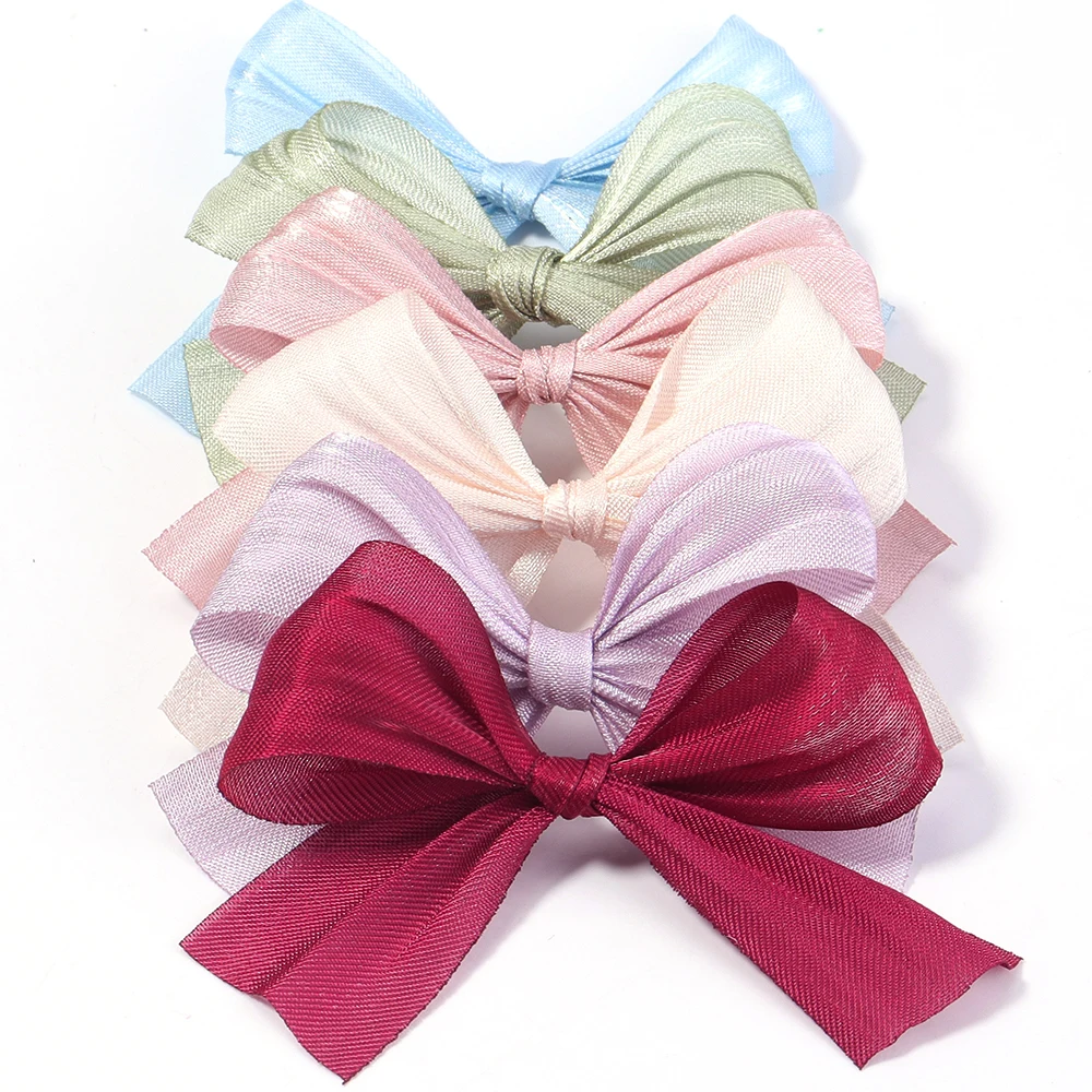 10Pcs 4x5.5cm Pearlescent Satin Ribbon Fold Bows Decoration Bow Small Bowknot Gift Flower Wedding Bow For Craft Handwork DIY
