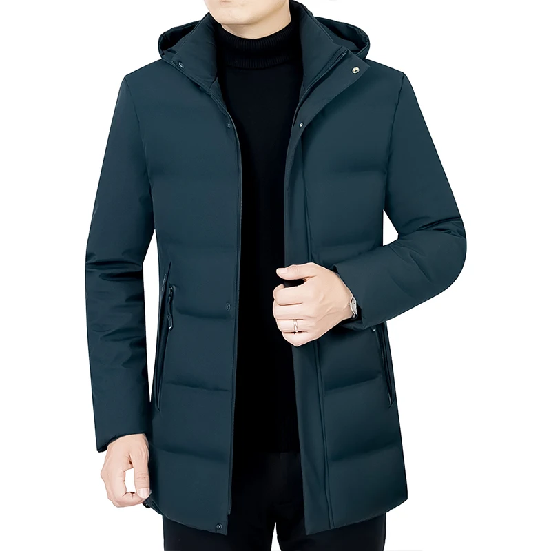 2024New Men Winter Parka Fleece Lined Thick Warm Hooded Fur Collar Coat Male Size Plush Jacket Autumn Work Outwearing Black 2023