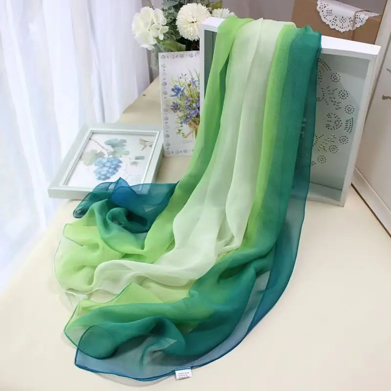 

Женский весенне-летний новый шелковый шарф градиентного цвета, универсальный декоративный большой большой шаль, мягкий удобный теплый шарф