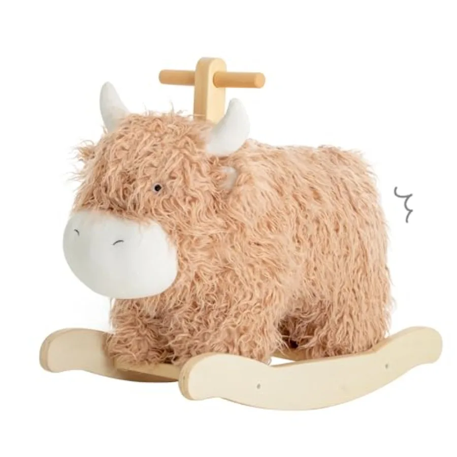 

Baby Rocking Horse for 1 Year OldWooden Cow/Yak Horse Rocking with Wicker Plush Wooden Ride On Toy for 2 Years Old GirlandBoy N