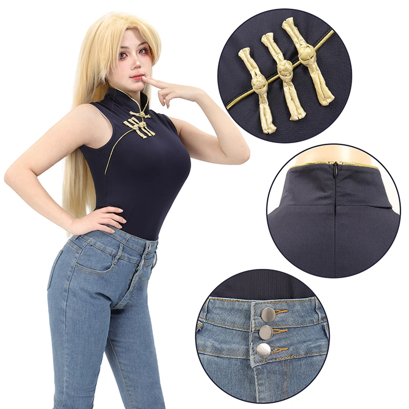 

WENAM Anime JJK Yuki Tsukumo Women's Cosplay Costumes Classical Knot Button Tops Jeans Halloween Christmas Outfits Full Set