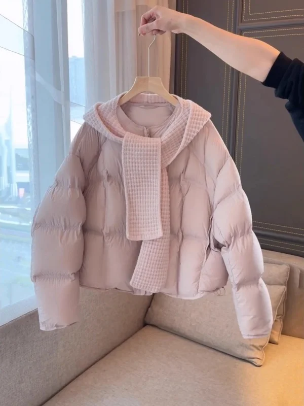 

Korean Sle Sweet Detachable Knitted Hooded Pink Cotton Jaet Women's Winter New Arrival Warm Outerwear Loose Fit Long Sve