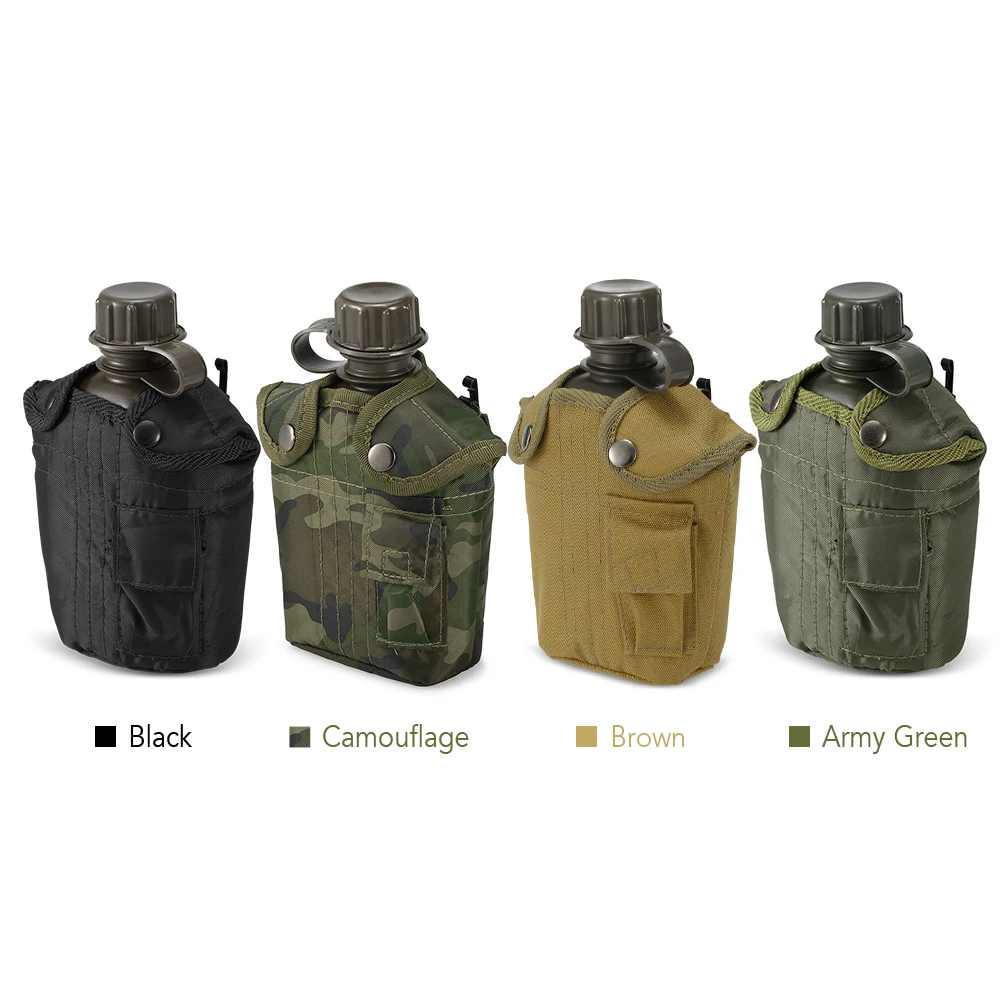 1L Outdoor Military Canteen Bottle Camping Hiking Backpacking Survival Water Bottle Kettle with Cover Camping Equipment