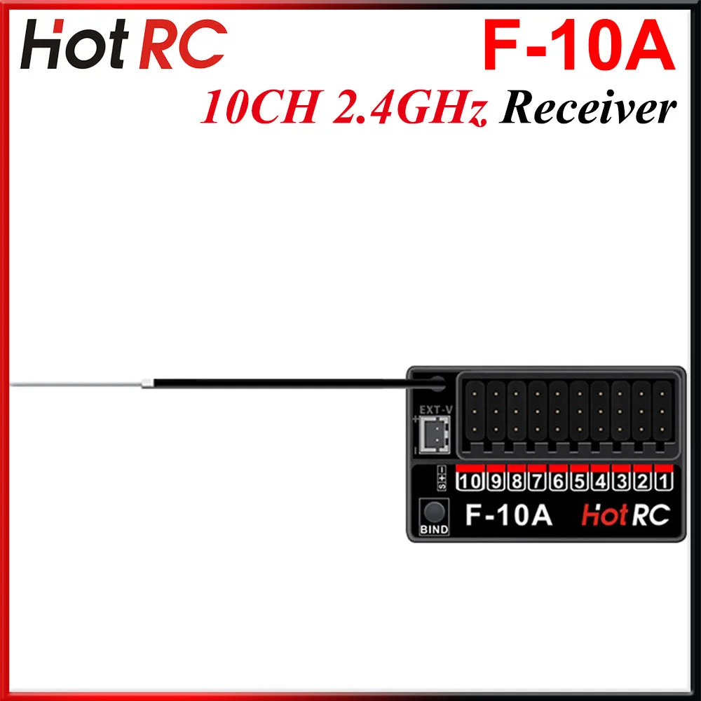 HotRC 10CH 10 Channel 2.4GHz F-10A PWM Receiver for CT-10B HT-10A Transmitter Remote Control Car Boat Ship Plane Tank Model Toy