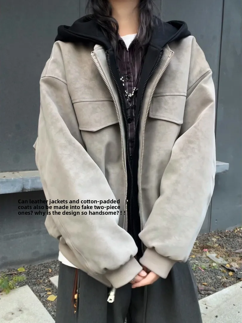 

Мужская зимняя куртка American Workwear из искусственной кожи с эффектом окрашивания, утепленная хлопком, с капюшоном, повседневная, модная верхняя одежда