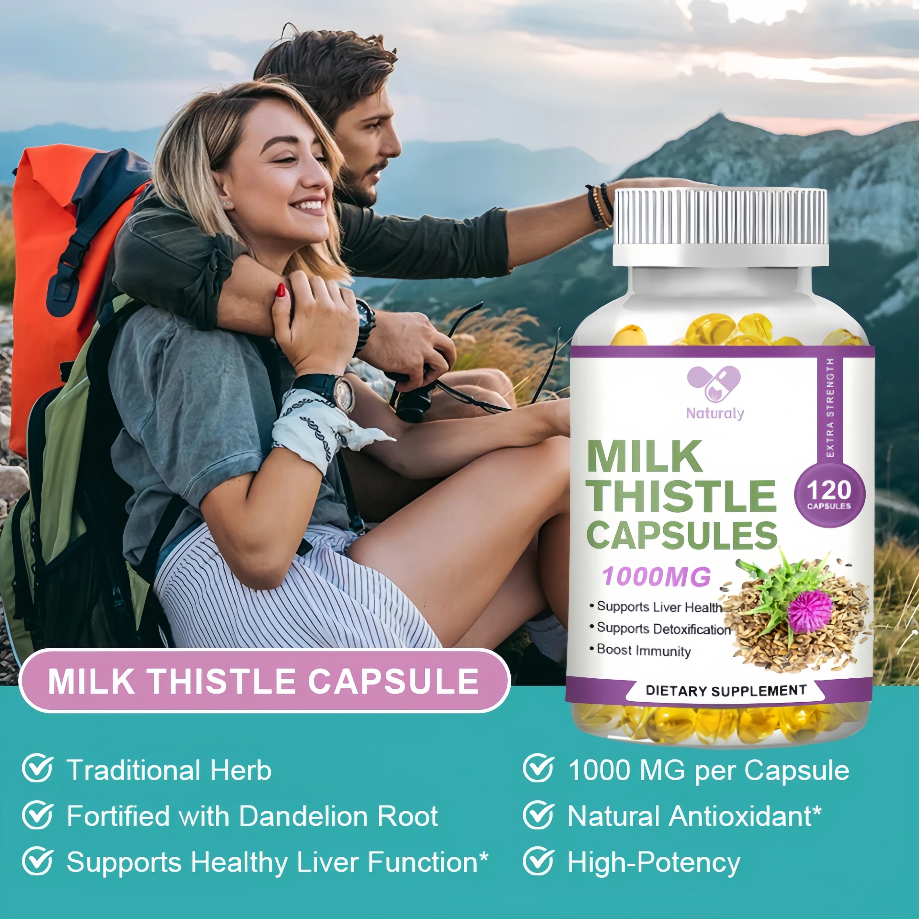 Milk Thistle Supplement 1000 Mg Silymarin &Dandelion Root Helps Repair Liver Supports Liver Detoxification and Cleanses