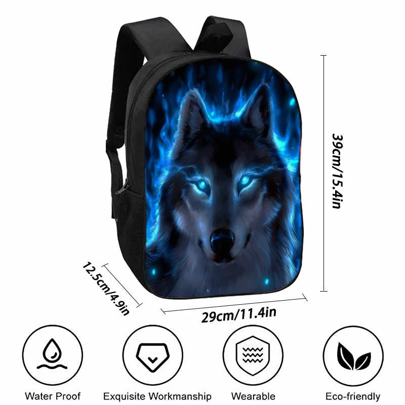 Wolf Printing Backpack para crianças, Mochilas escolares para meninos e meninas, Mochila Kids Cartoon, Melhor presente para aniversário e Halloween