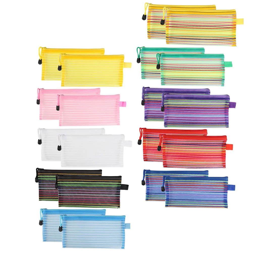

20 Pcs Colorful Nylon Mesh Bag Stationery Supplies Multi-function Pencil Case Storage Simple Pouch Travel