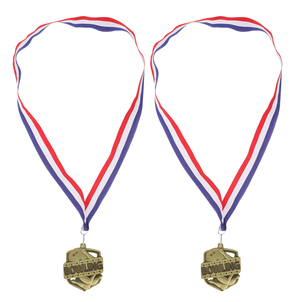 

2 PCS Bowling Medal Award Medals for Games with Neck Ribbon Blank Awards Gold Chocolate